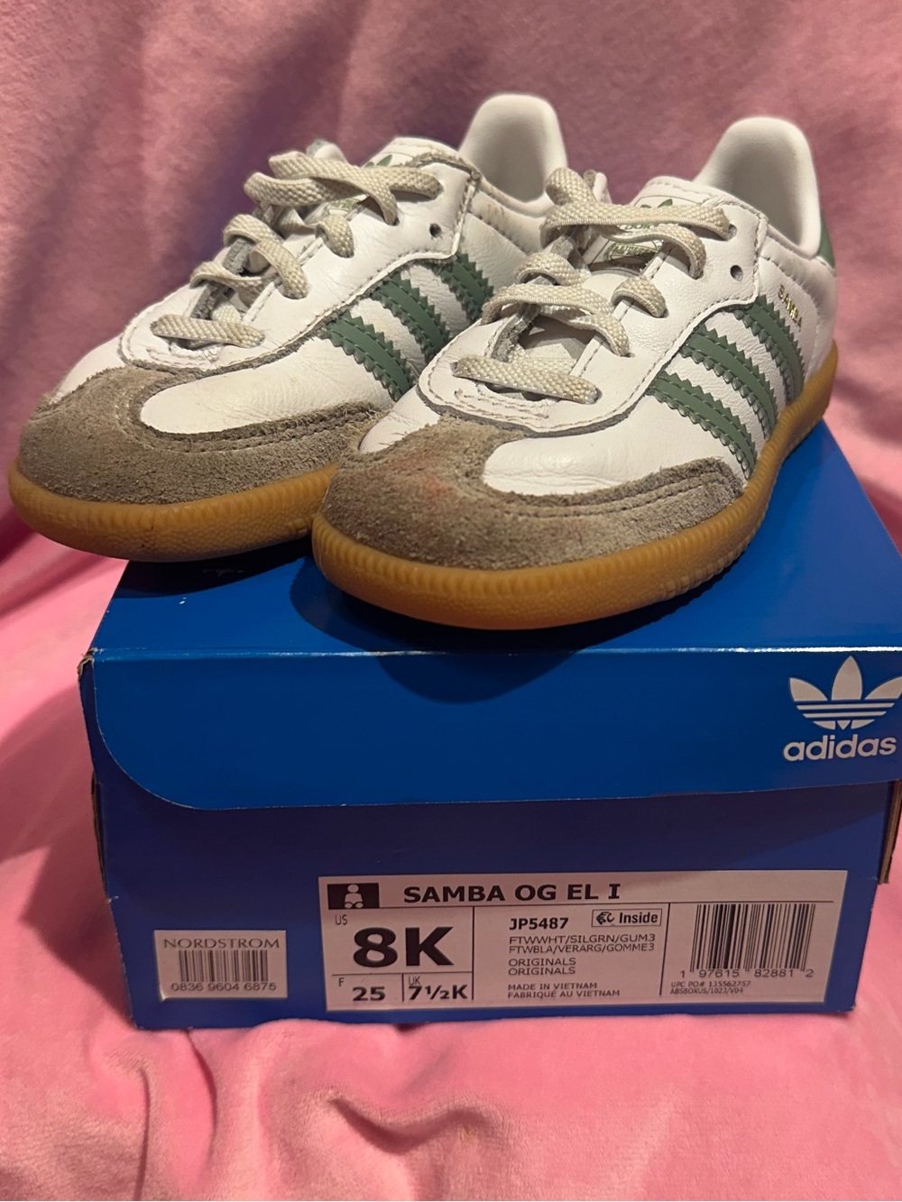 adidas Kids Samba OG Leather Sneaker - White, Green & Gum